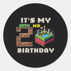 Adesivo Redondo Meu Jogo de Pixel de 2º Aniversário Bolo Gamer Men