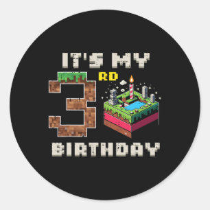 Adesivo Redondo Meu Jogo de Pixel de 3º Aniversário 3 Bolo Video G