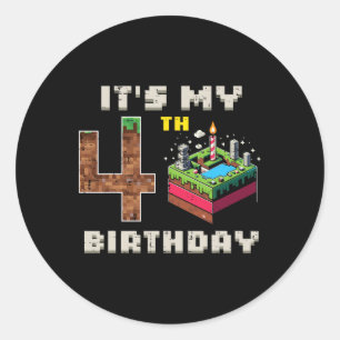 Adesivo Redondo Meu Jogo de Pixel de 5º Aniversário 4 Vídeo Game d