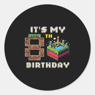 Adesivo Redondo Meu Jogo de Pixel de 8º Aniversário 8 Bolo Vídeo G