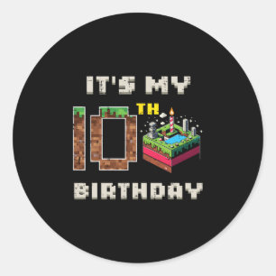 Adesivo Redondo Meu Jogo de Pixel de Aniversário de 10 Anos Bolo d