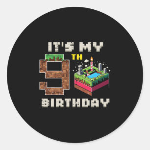 Adesivo Redondo Meu Jogo de Pixel de Aniversário de 9 Anos Bolo de