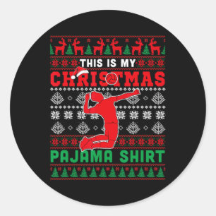 Adesivo Redondo Meu Pajama de Natal Jogador de Voleibol