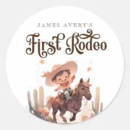 Adesivo Redondo Meu Primeiro Aniversário do Cowboy Ocidental Selva