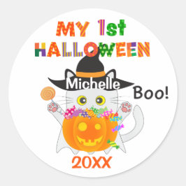 Adesivo Redondo Meu primeiro gato fantasma de Halloween