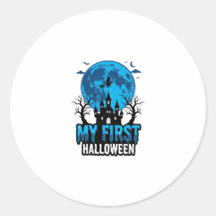 Adesivo Redondo Meu Primeiro Halloween Vintage Castelo Assombrado 
