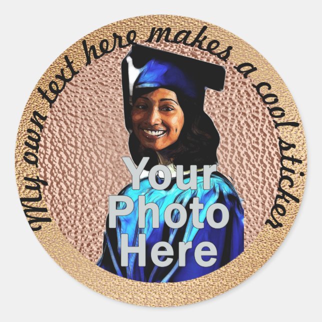 Adesivo Redondo Meu Próprio Texto Aqui Foto Cobre (Frente)