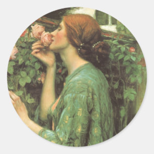 Adesivo Redondo Meu Rosa doce, ou Alma do Rosa por Waterhouse