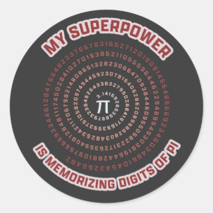 Adesivo Redondo Meu Superpoder é Memorizar Dígitos do Pi