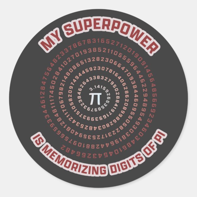 Adesivo Redondo Meu Superpoder é Memorizar Dígitos do Pi (Frente)