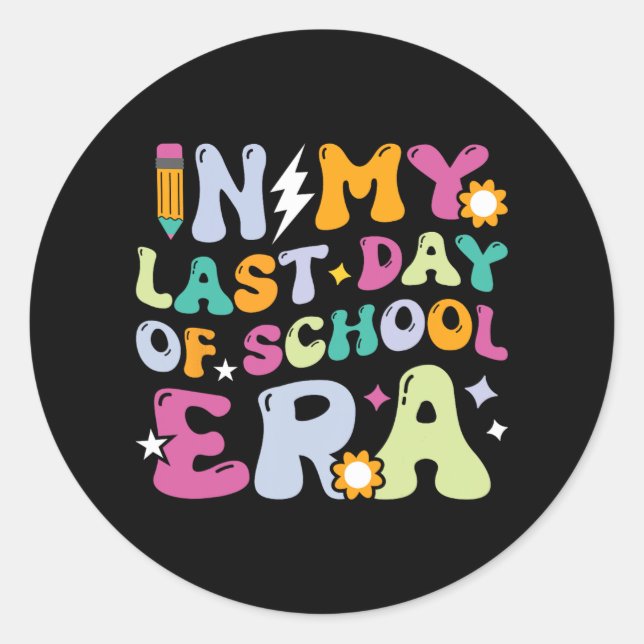 Adesivo Redondo Meu Último Dia De Escola Crianças Em Groovy Profes (Frente)