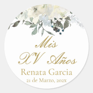 Adesivo Redondo Meus 15 anos flores rosas