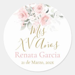 Adesivo Redondo Meus XV anos flores rosas