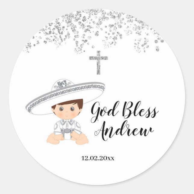 Adesivo Redondo Mexican Silver Charro Baptism Sticker (Frente)