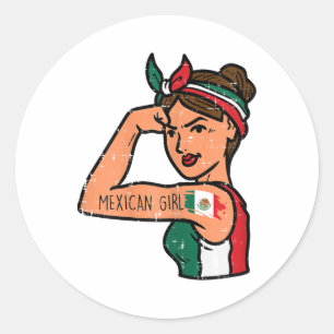 Adesivo Redondo Mexicana Mujer Rosie Riveter Cinco De Mayo Fie