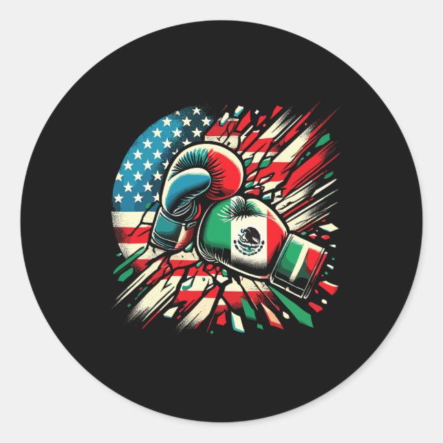Adesivo Redondo Mexicano Boxando Luvas American Flag Fusion (Frente)