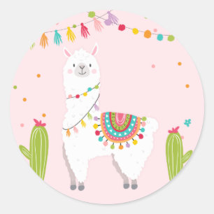 Adesivo Redondo Mexicano da festa da alpaca do aniversário do lam