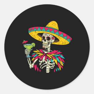 Adesivo Redondo Mexicano Esqueleto Sombrero Cinco De Mayo Mexicano