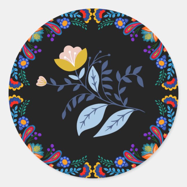 Adesivo Redondo mexicano Fiesta Floral Chá de fraldas Sticker (Frente)