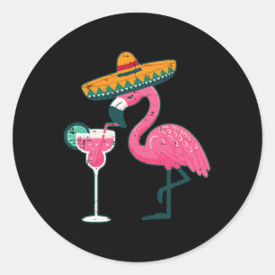 Adesivo Redondo Mexicano Flamingo Sombrero Cinco De Mayo Fiesta Wo