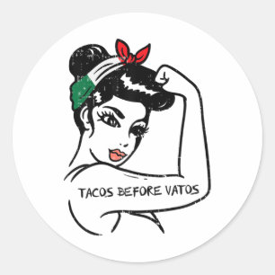 Adesivo Redondo Mexicano Rosie Strong Woman Tacos Antes de Vatos C