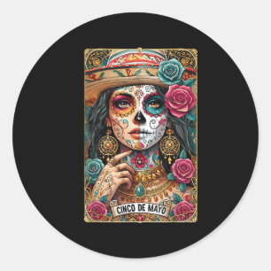 Adesivo Redondo Mexicano Sombrero Skelull Mulheres Cinco de maio