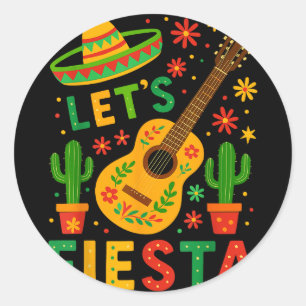 Adesivo Redondo mexicano vamos festa violão cinco de maio 