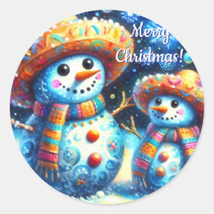 Adesivo Redondo Mexicanos de Arte Folclórica Snowman Pessoas de ne