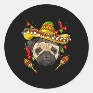 Adesivo Redondo México Cinco de Mayo Pug Cão Pet Pug Mãe Mex