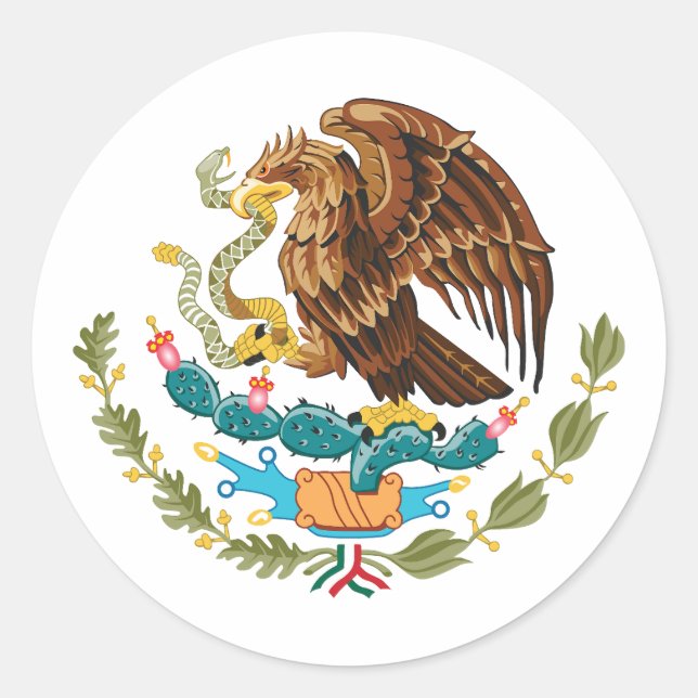Adesivo Redondo Mexico country coat arms symbol emblem eagle (Frente)