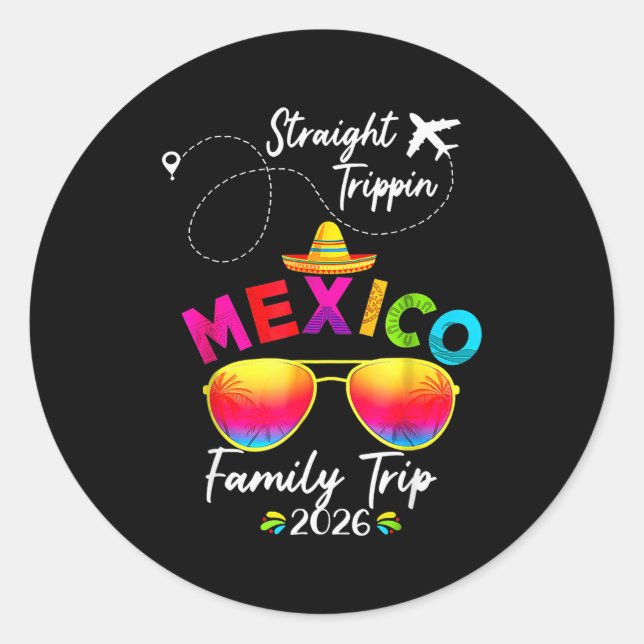 Adesivo Redondo Mexico Family Vacation Cancun 2026 Straight Tripn  (Frente)