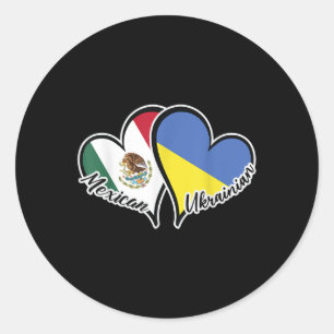 Adesivo Redondo México Ucrânia Flag Heart Half Mexicano Half