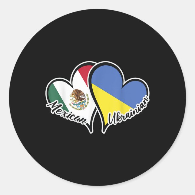 Adesivo Redondo México Ucrânia Flag Heart Half Mexicano Half (Frente)