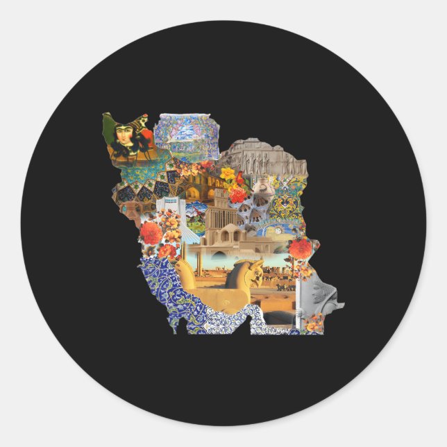 Adesivo Redondo Meydan Shahyad Meydan Azadi Iran Map Map Persa (Frente)