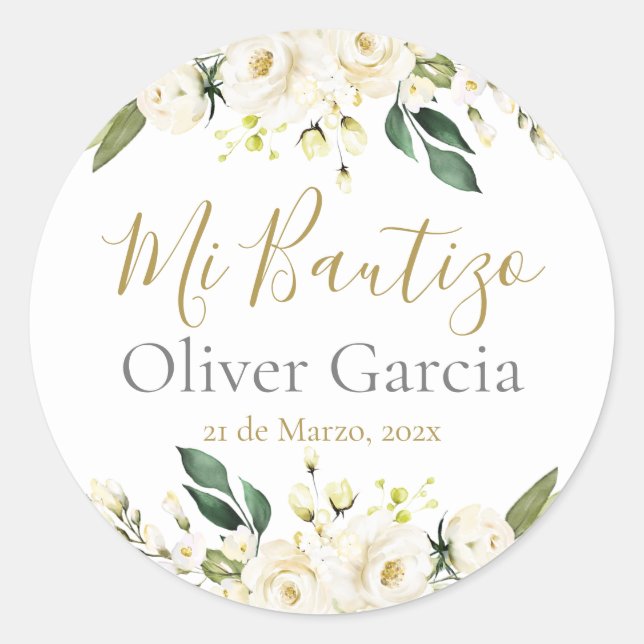 Adesivo Redondo Mi Bautizo Classic Round Sticker (Frente)