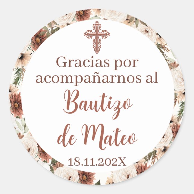 Adesivo Redondo Mi bautizo spanish sticker, garoto baptism Classic (Frente)