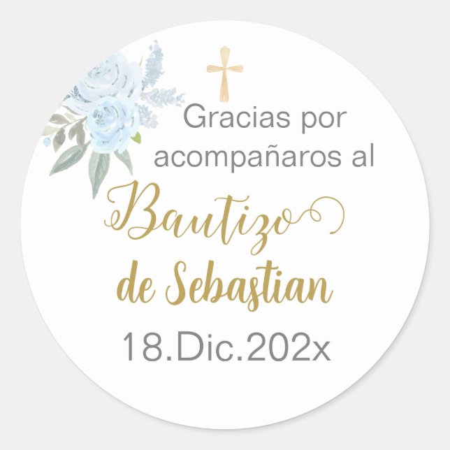 Adesivo Redondo Mi bautizo spanish sticker, garoto baptism Español (Frente)