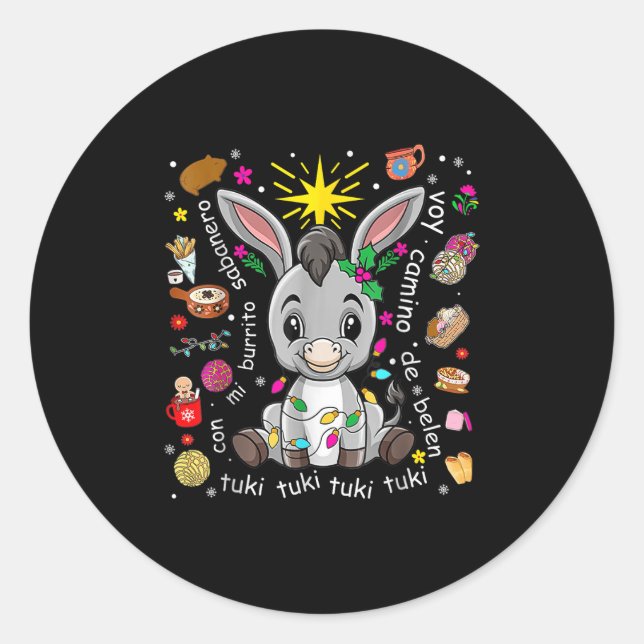 Adesivo Redondo Mi Burrito Sabanero Mexican Christmas Spanish Xmas (Frente)