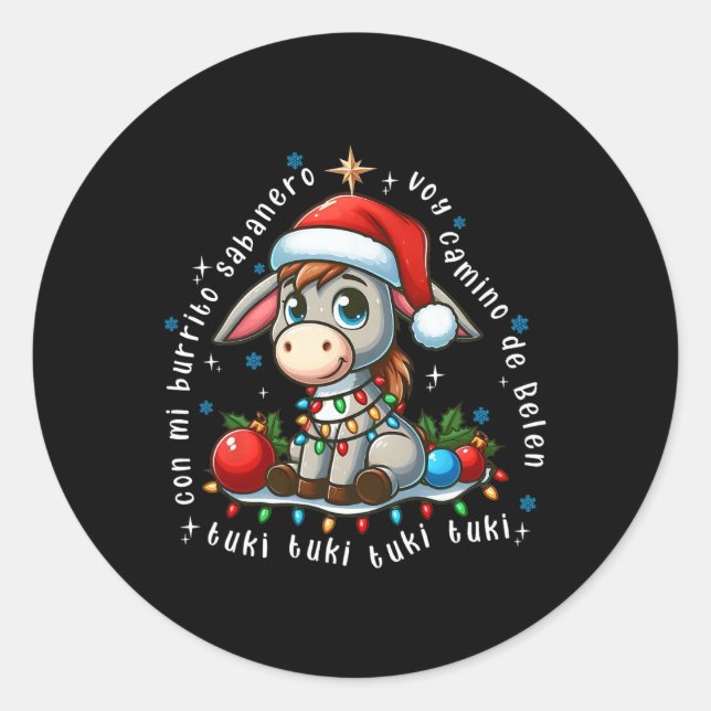 Adesivo Redondo Mi Burrito Sanero Mexican Christmas Donkey Spanish (Frente)