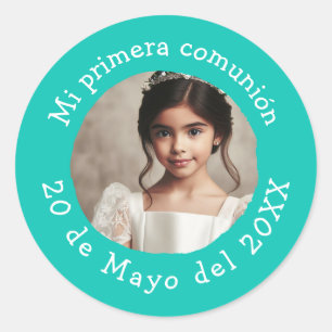 Adesivo Redondo Mi prión comunión con foto-personmera