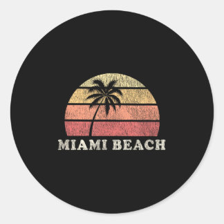 Adesivo Redondo Miami Beach Fl Vintage 70s Retro Throwback Design