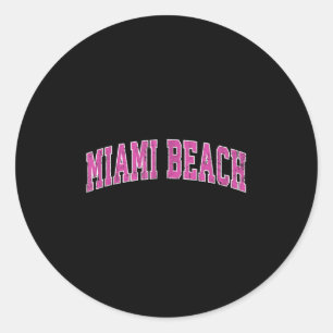 Adesivo Redondo Miami Beach Flórida Fl Vintage Sports Design rosa