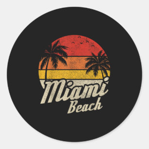 Adesivo Redondo Miami Beach Florida Fl Vintage Sunset Retro Vacati