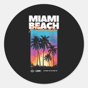 Adesivo Redondo Miami Beach Summer Palm Vacing Usa