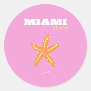 Adesivo Redondo Miami, Miami Beach, Florida, Preppy, Pink, Orange