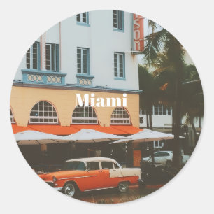 Adesivo Redondo Miami Ocean Drive  Lembrança de Viagem