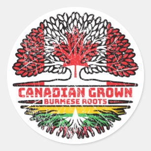 Adesivo Redondo Mianmar Burmanês Canadá Árvore Bandeira
