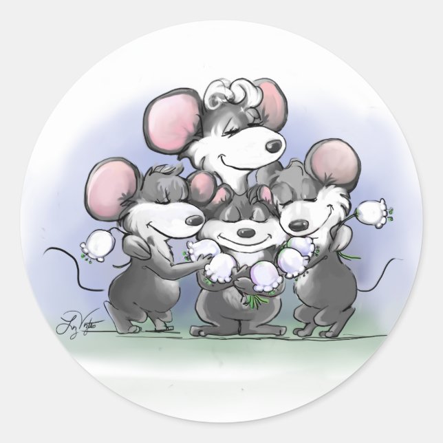 Adesivo Redondo Mic, Mac e a ilustração feliz do Dia de as mães de (Frente)