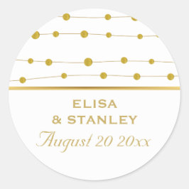 Adesivo Redondo Miçangas de folha de ouro casamento moderno Salve