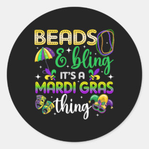 Adesivo Redondo Miçangas e Bling É um Carnaval do Mardi Gras.